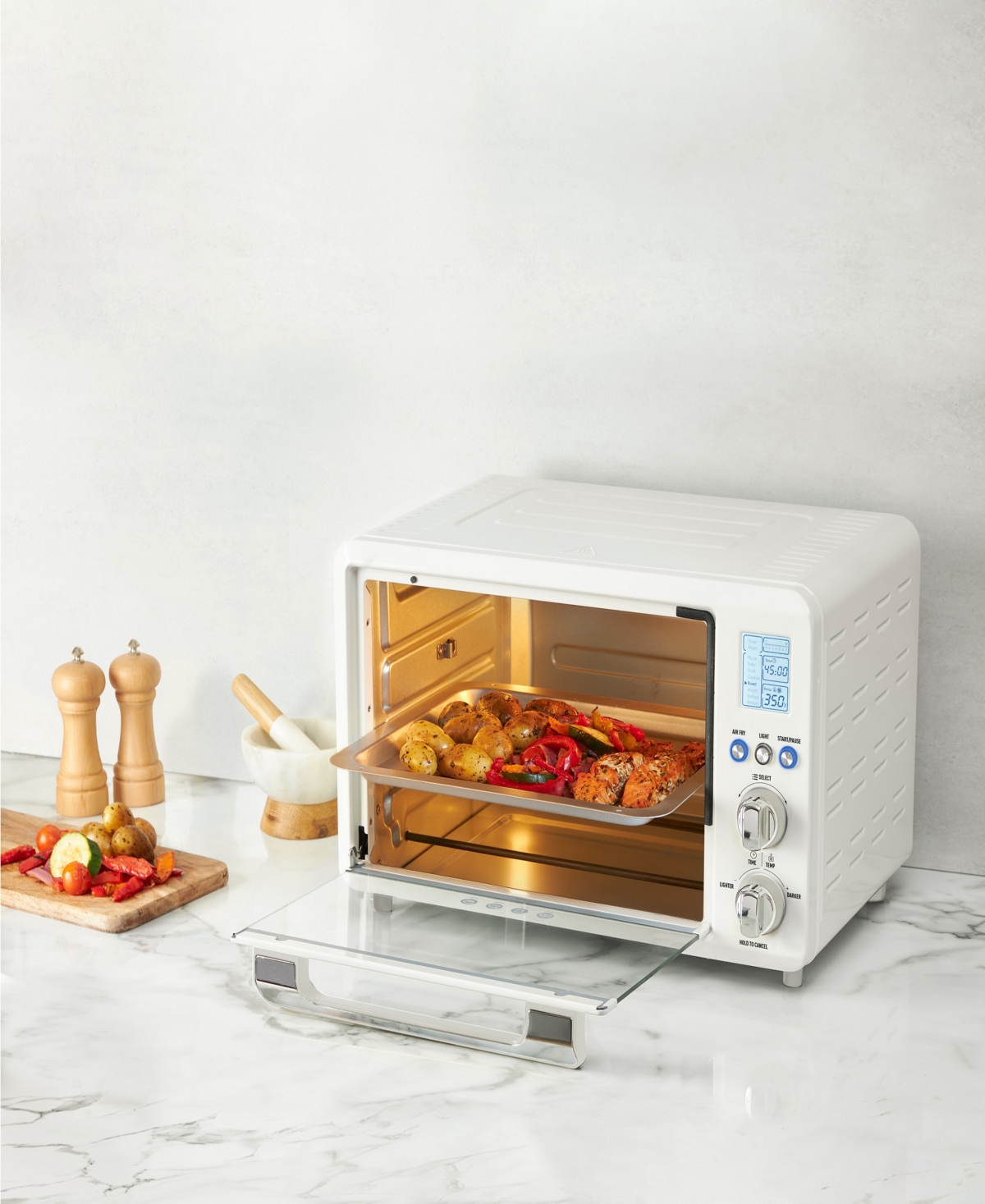 Haden 25 Liter 6- Slice Toaster Oven with Easy Reach Roll-Top Door, Air Fry, Bake, Broil, Toast Functions -Copper