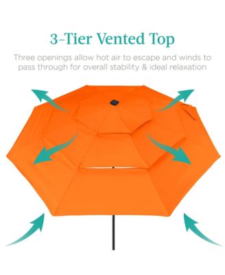 10ft 3-Tier Solar Patio Umbrella w/ 24 LED Lights, Tilt Adjustment, Easy Crank