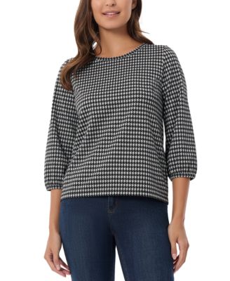 Jones New York - Women's Shine Houndstooth 3/4-Sleeve Top