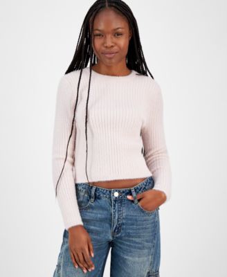 Madden Girl - Juniors' Eyelash Shrunken Crewneck Sweater