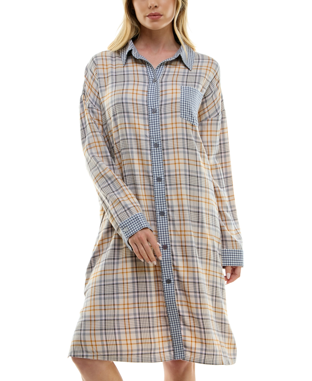 Roudelain Women's Printed Collared Long-Sleeve Sleepshirt