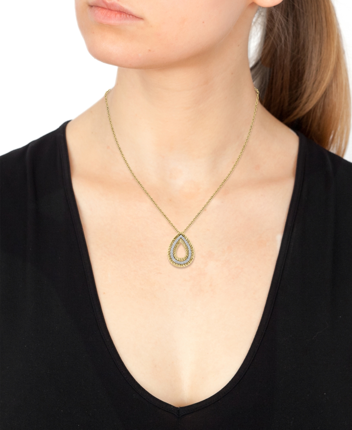 Effy Collection Effy Diamond (3/8 Ct. T.w.) & Rope Pear-shaped 18" Pendant Necklace In 14k Two-tone Gold In Two-tone Gold
