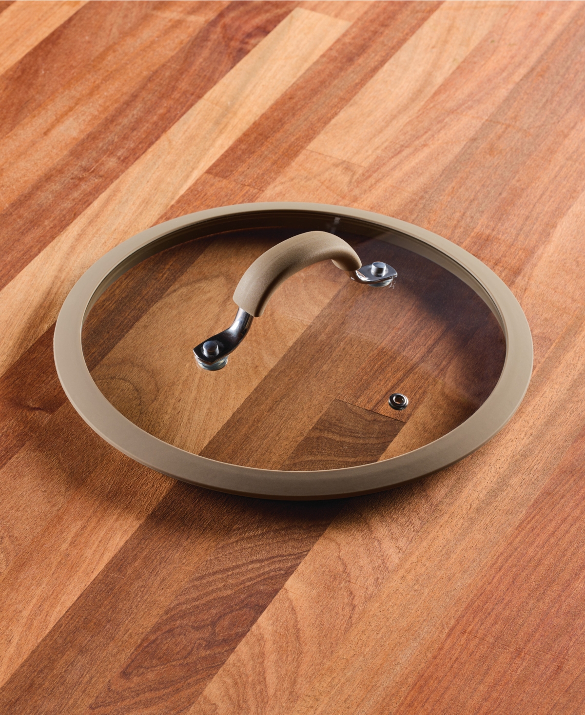 RACHAEL RAY COOK + CREATE 10" SILICONE-RIMMED GLASS LID, TAUPE 