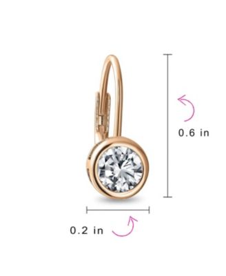 Dainty 0.50CTW Round Bezel Cubic Zirconia CZ Solitaire Dangle Drop Earrings Lever Back Rose Gold Plated .925 Sterling Silver