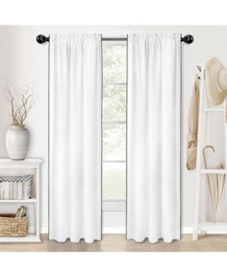 Complete Coastal Hamptons Living Rod Pocket Textured Semi Sheer 3 Piece Window Curtain & Valance Set - 84 in. Long - Navy
