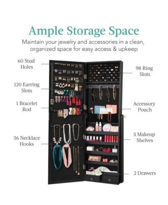 Jewelry Armoire Cabinet, Full Length Mirror w/ Velvet Storage Interior, Lock