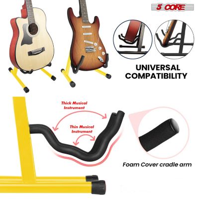 Guitar Stand 2PC A Frame Shape w Soft Foam Arm Non Slip Rubber for Acoustic Electric Bass - GSS YLW 2PCS