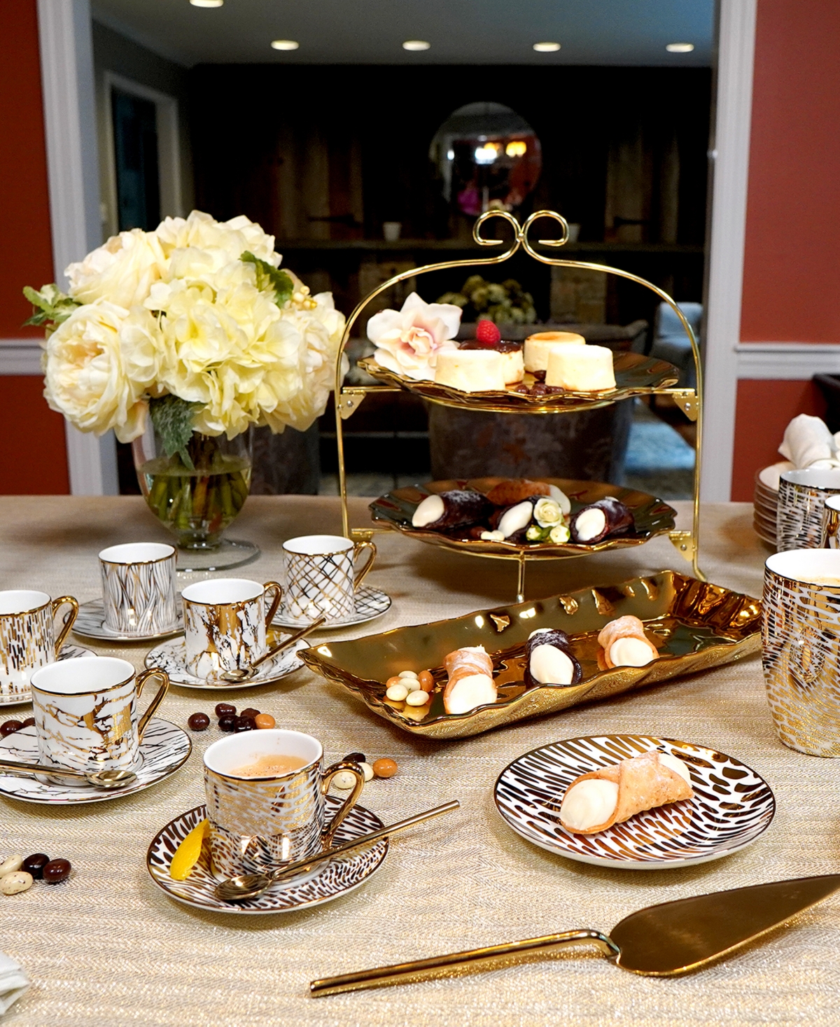 Certified International Matrix Espresso Cups & Saucers Set, Service For 6 In Gold