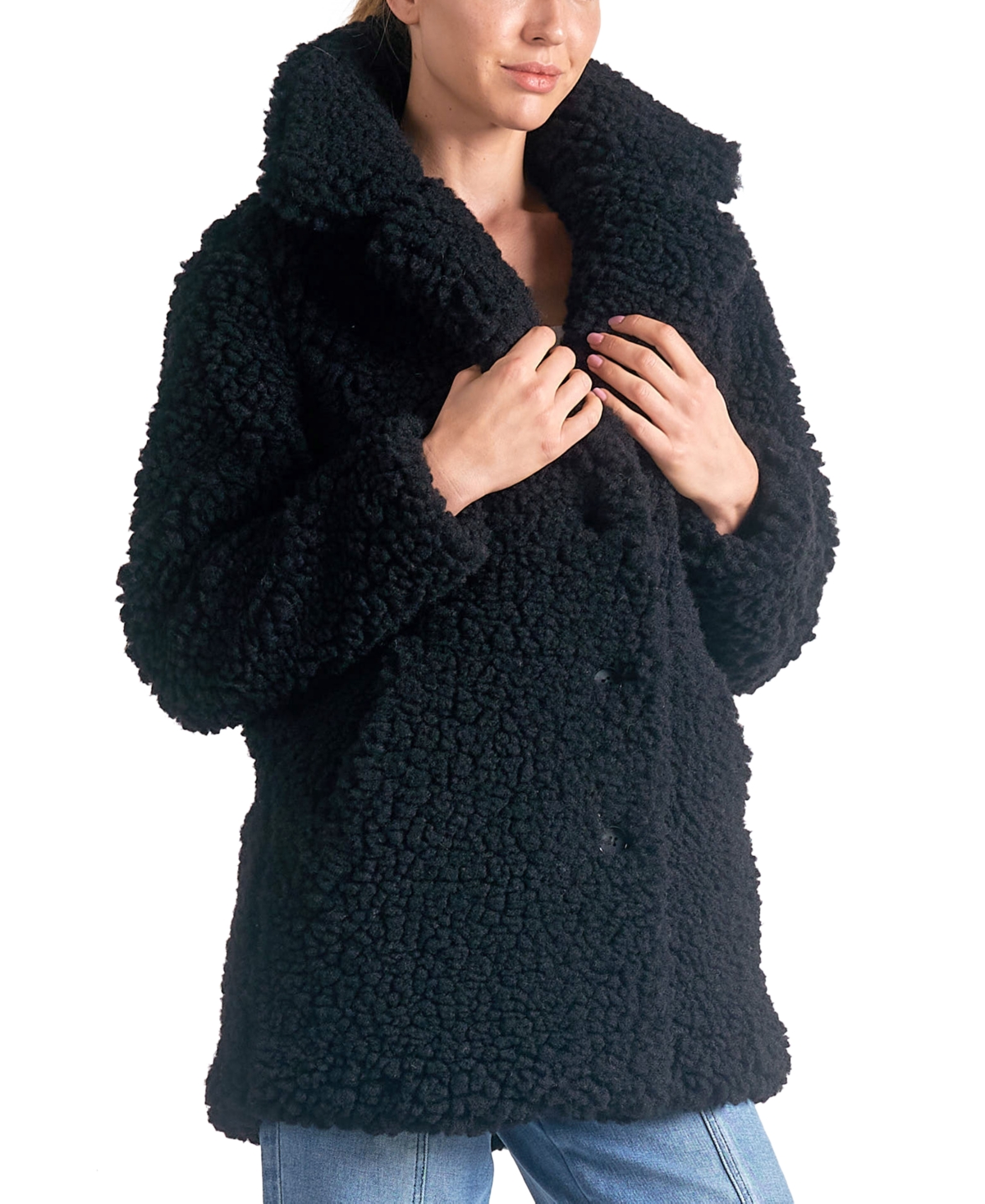Shop Elan Women's Stand-collar Long-sleeve Fleece Jacket In Black