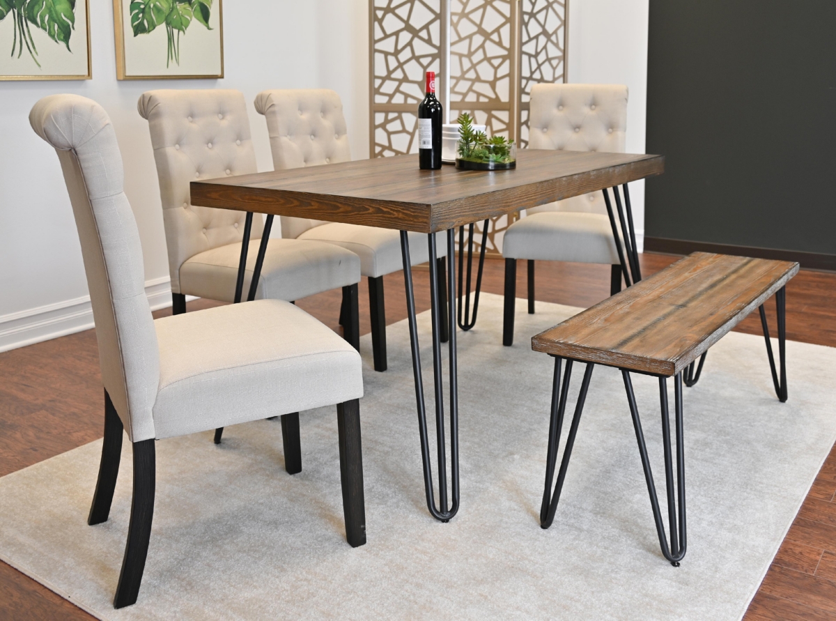 Streamdale Furniture Ashford 6-Piece Dining Set Hairpin Table with 4 Chairs & Bench, Choose Color