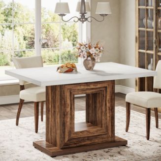 Tribesigns 47-Inch Farmhouse Dining Table for 4, White Kitchen Dinner Table with Heavy Duty ...