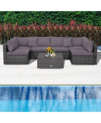 7PCS Patio Rattan Sectional Sofa Set Outdoor Furniture Set w/ Cushions