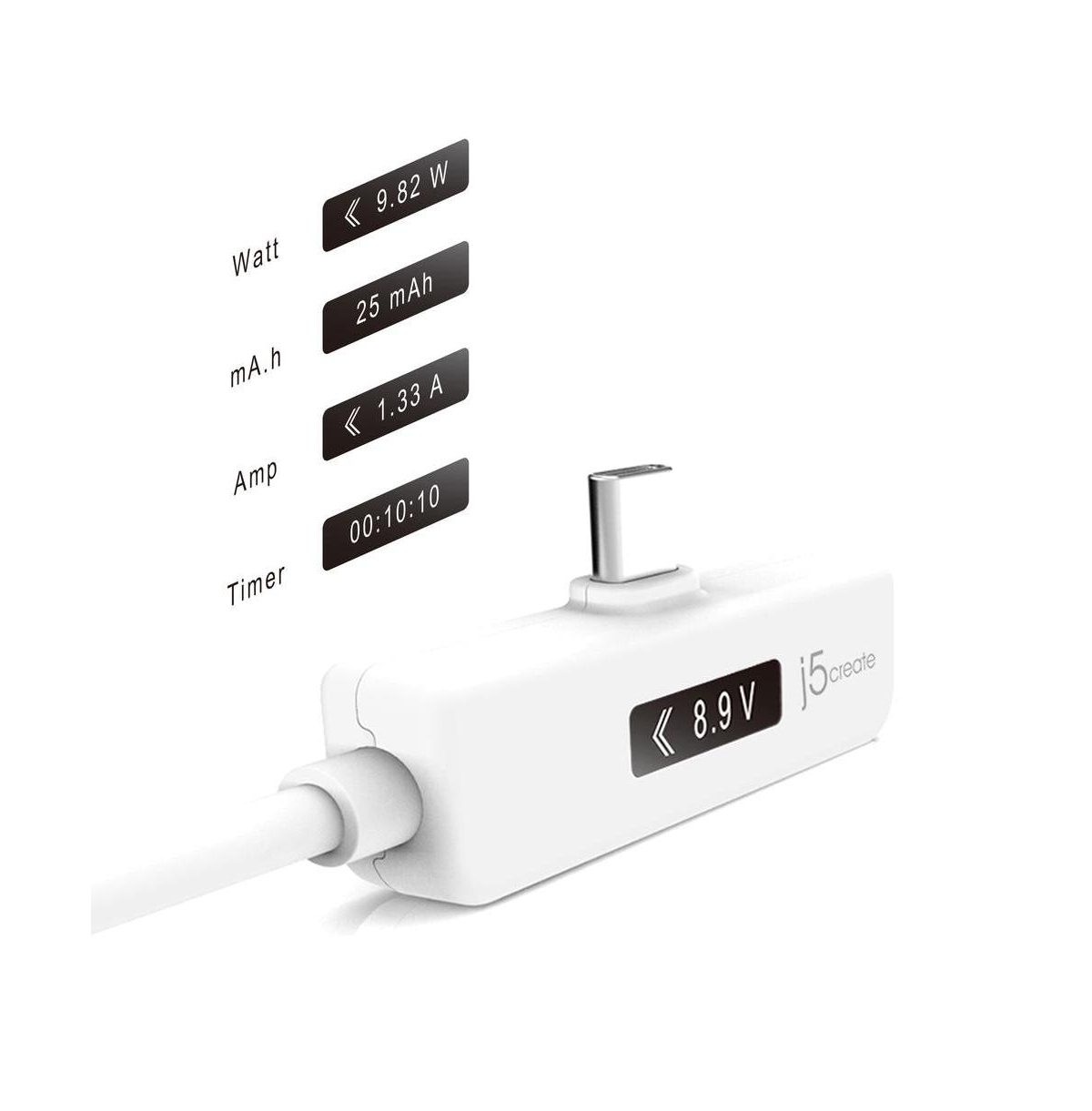 j5create JUCP15 Usb-c to Usb-c 2.0 Cable Right Angle with Oled Dynamic Power Meter, - pure,  pristine white hue