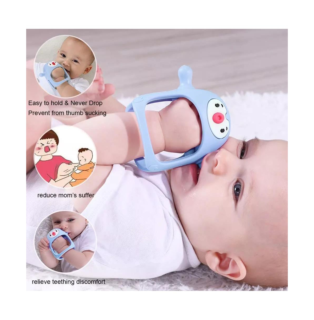 Smily Mia Penguin Baby Teething Toy for Infants 0-6 Months, Soothing Wearable Baby Chew Toy Sucking Needs & Pacifier for Newborns - Light Purple - Blu