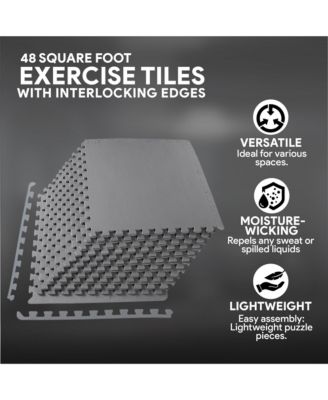 48 Sq Ft Interlocking EVA Foam Exercise Mat Tiles, Gray