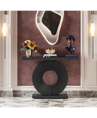 Modern Console Table with Geometric Base, 40 inch Wood Entryway Table Sofa Table Narrow Long for Living Room, Entryway, Hallway