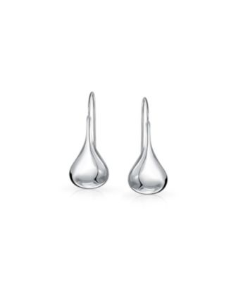 Simple Plain Puffed Teardrop Pear Shaped Rain Drop Earrings Fishhook Threader Polish Sterling Silver .75 Inch