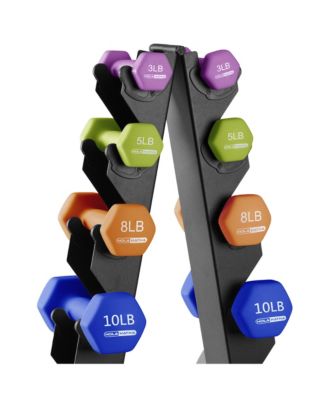 Dumbbell Hand Weights Set & Rack for Home Workout, 76 Lbs, Multicolor