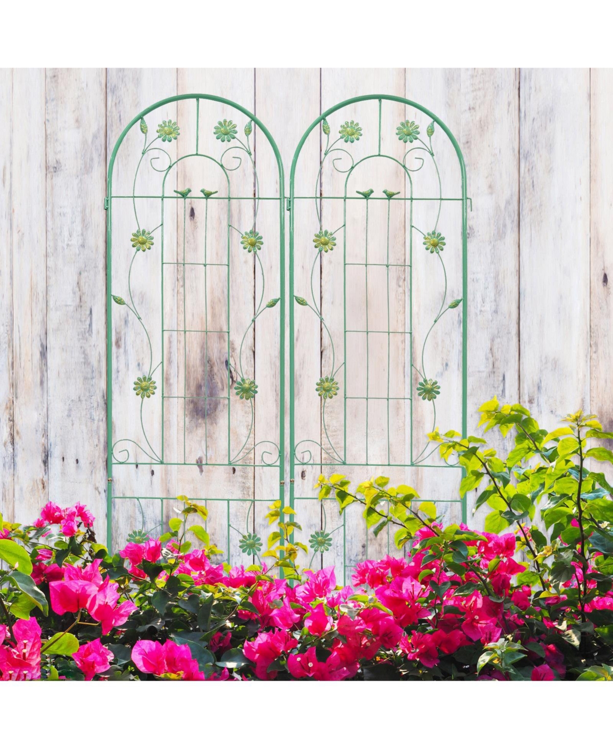 Slickblue 2-Pack Metal Garden Trellis – 86.7'' x 19.7'', RustproofTrellis for Climbing Plants and Outdoor Flower Support - Green