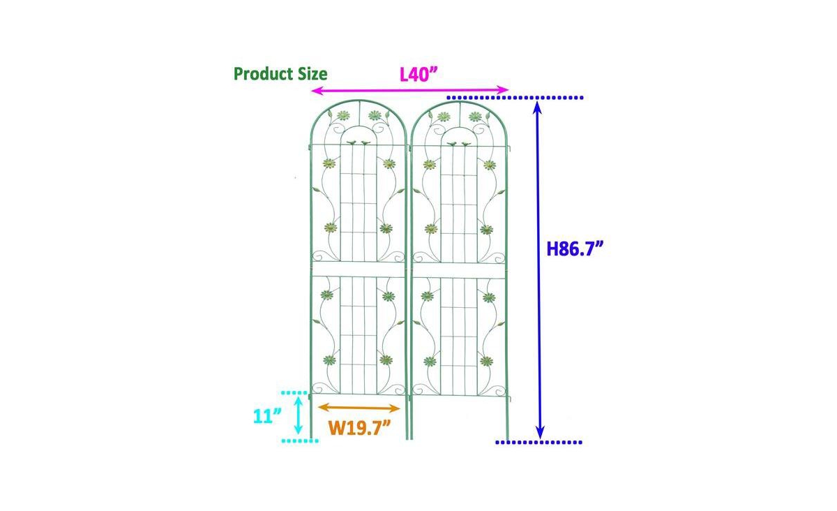 Slickblue 2-Pack Metal Garden Trellis – 86.7'' x 19.7'', RustproofTrellis for Climbing Plants and Outdoor Flower Support - Green