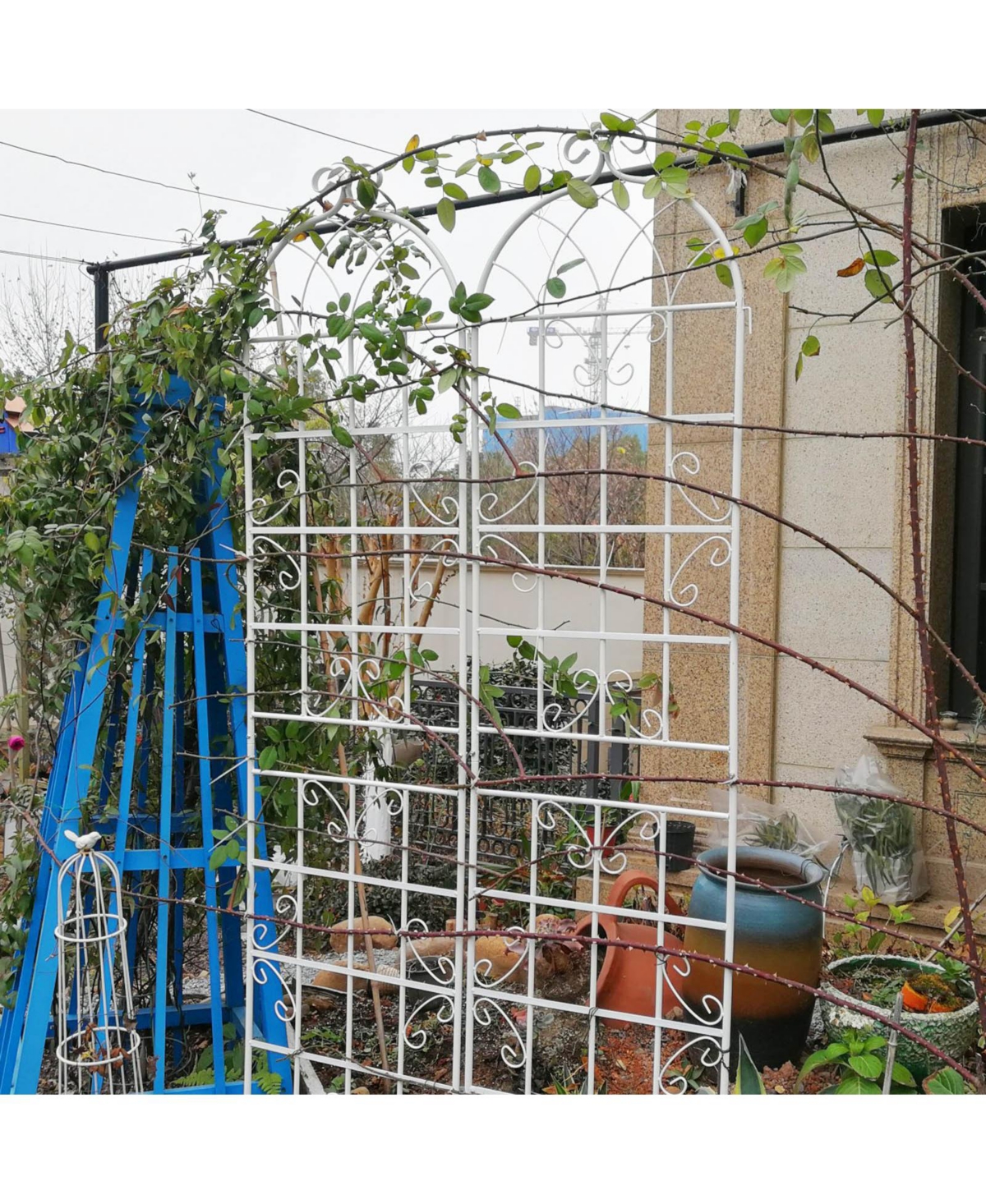 Slickblue 2-Pack Metal Garden Trellis – 86.7'' x 19.7'', Rustproof CreamTrellis for Climbing Plants and Outdoor Flower Support - White