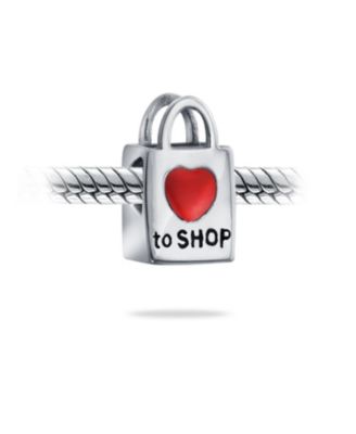 Words Shopping Bag Heart Love To Shop Charm Bead .925Sterling Silver