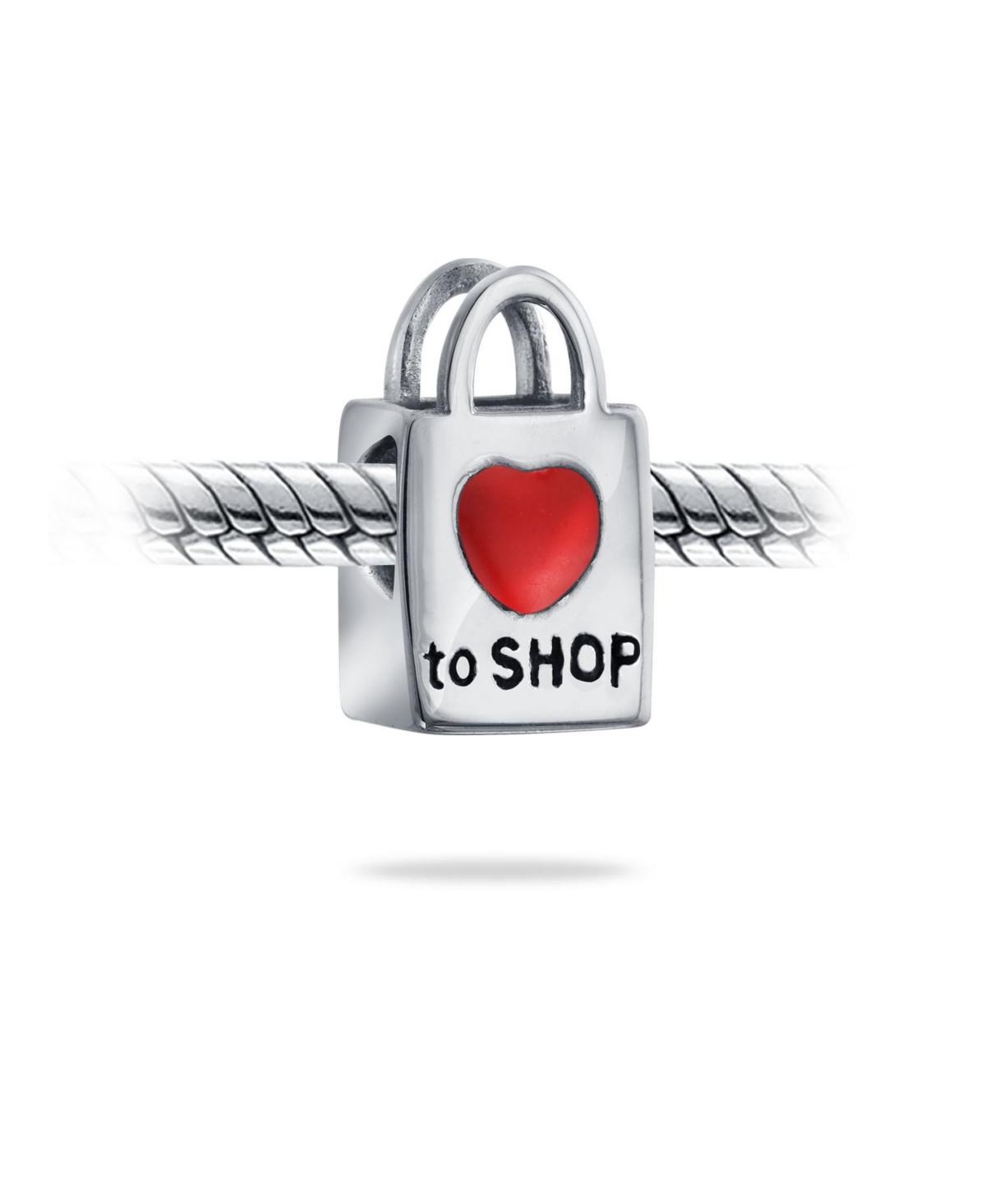 Bling Jewelry Words Shopping Bag Heart Love To Shop Charm Bead .925Sterling Silver