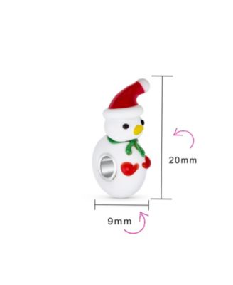 Christmas Holiday Snowman 3D Murano Glass Bead Charm Sterling Silver