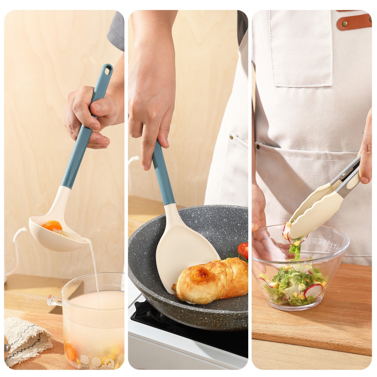 Sugift 20-Piece Silicone Kitchen Utensils Set and Knives Set with Block