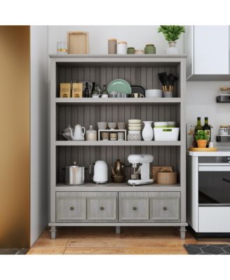 3-Tier Open Shelves, Bookcase Accent Storage Cabinet with 2 Drawers