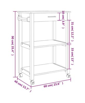 Kitchen Trolley MONZA 23.6"x15.7"x35.4" Solid Wood Pine