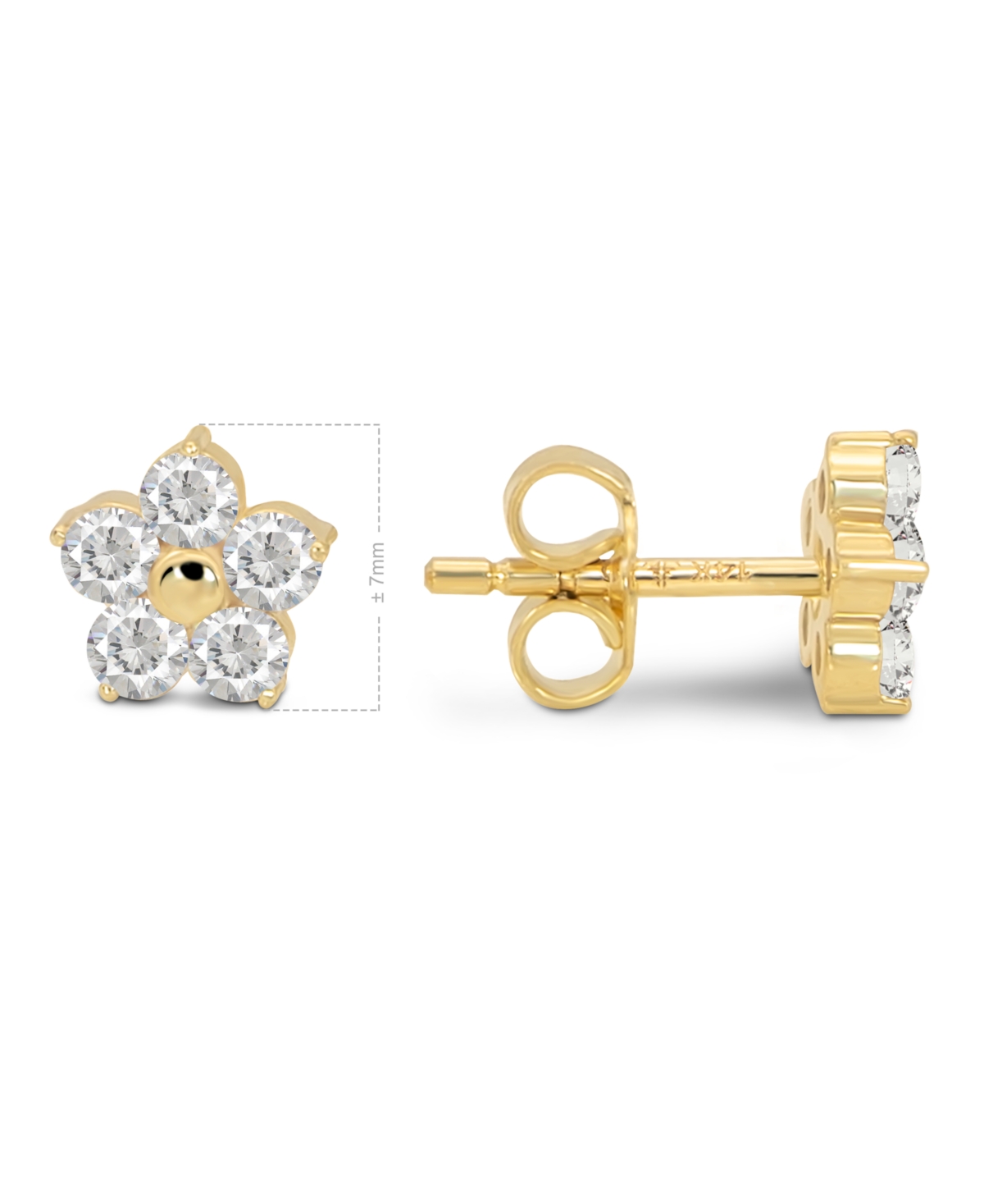 Devata Cubic Zirconia Flower 7x7mm Stud Earrings in 14K approx. grams - gold, white