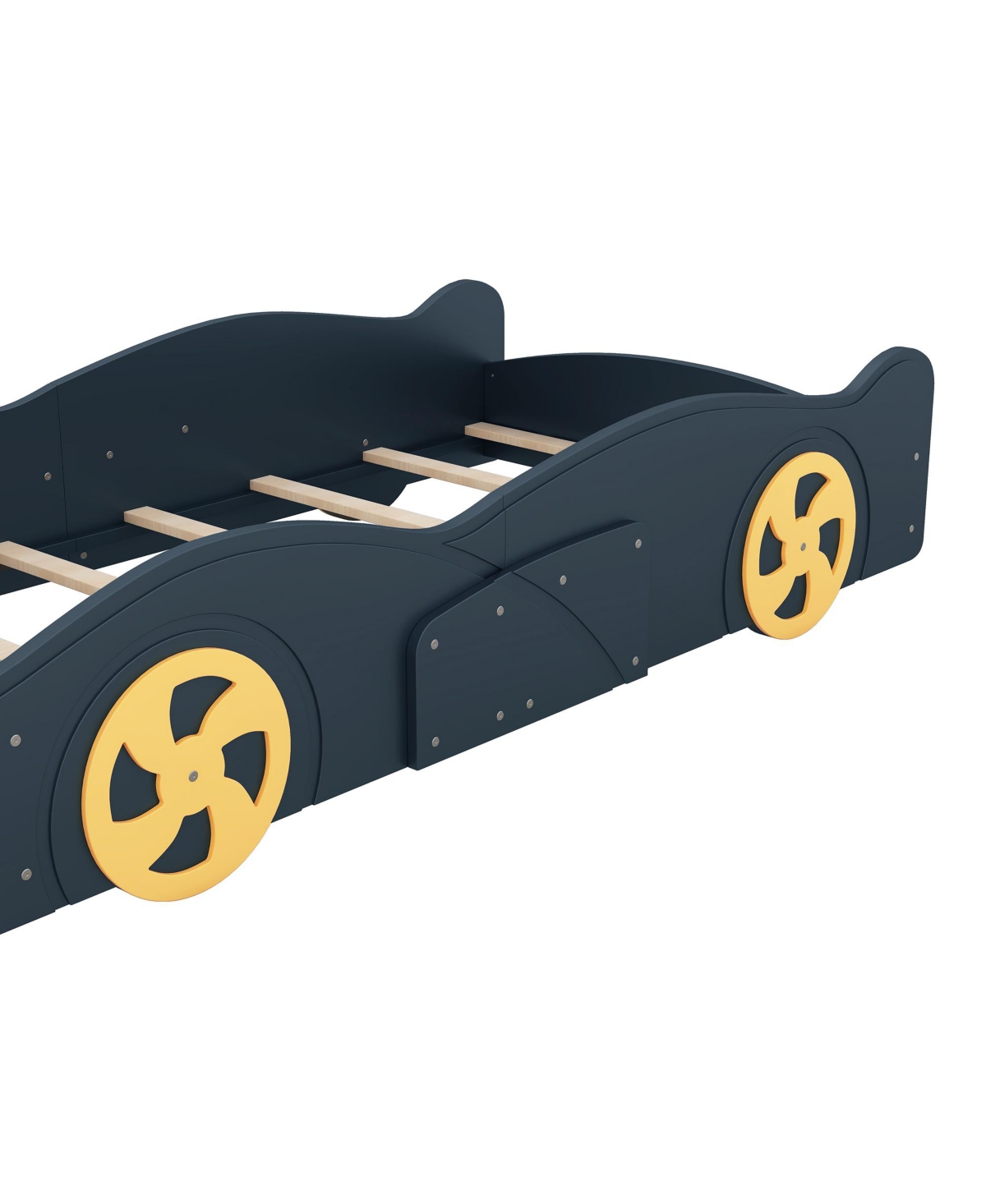 Slickblue Twin Size Race Car-Shaped Platform Bed with Wheels and Storage - Yellow
