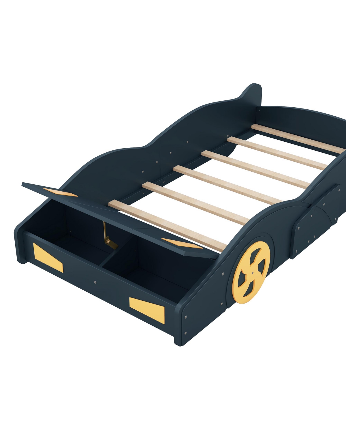 Slickblue Twin Size Race Car-Shaped Platform Bed with Wheels and Storage - Yellow