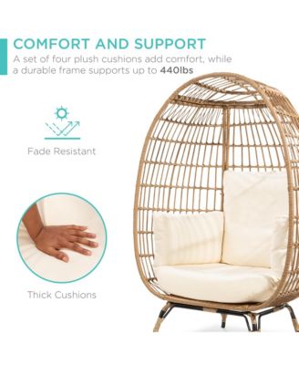 Wicker Egg Chair Oversized Indoor Outdoor Patio Lounger w/ Steel Frame, 440lb Capacity