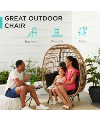 Wicker Egg Chair Oversized Indoor Outdoor Patio Lounger w/ Steel Frame, 440lb Capacity