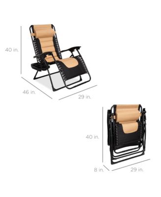 Oversized Padded Zero Gravity Chair, Folding Outdoor Patio Recliner w/ Side Tray