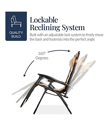 Oversized Padded Zero Gravity Chair, Folding Outdoor Patio Recliner w/ Side Tray