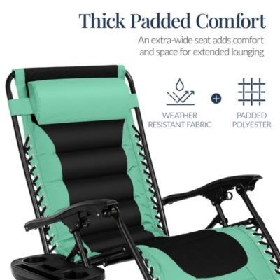 Oversized Padded Zero Gravity Chair, Folding Outdoor Patio Recliner w/ Side Tray