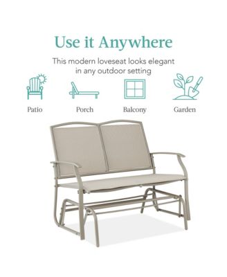 2-Person Outdoor Swing Glider, Steel Patio Loveseat, Bench Rocker with Armrests
