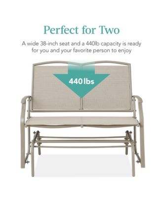 2-Person Outdoor Swing Glider, Steel Patio Loveseat, Bench Rocker with Armrests