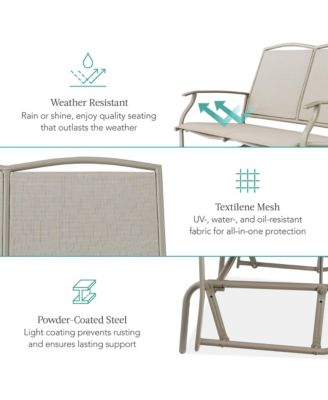 2-Person Outdoor Swing Glider, Steel Patio Loveseat, Bench Rocker with Armrests