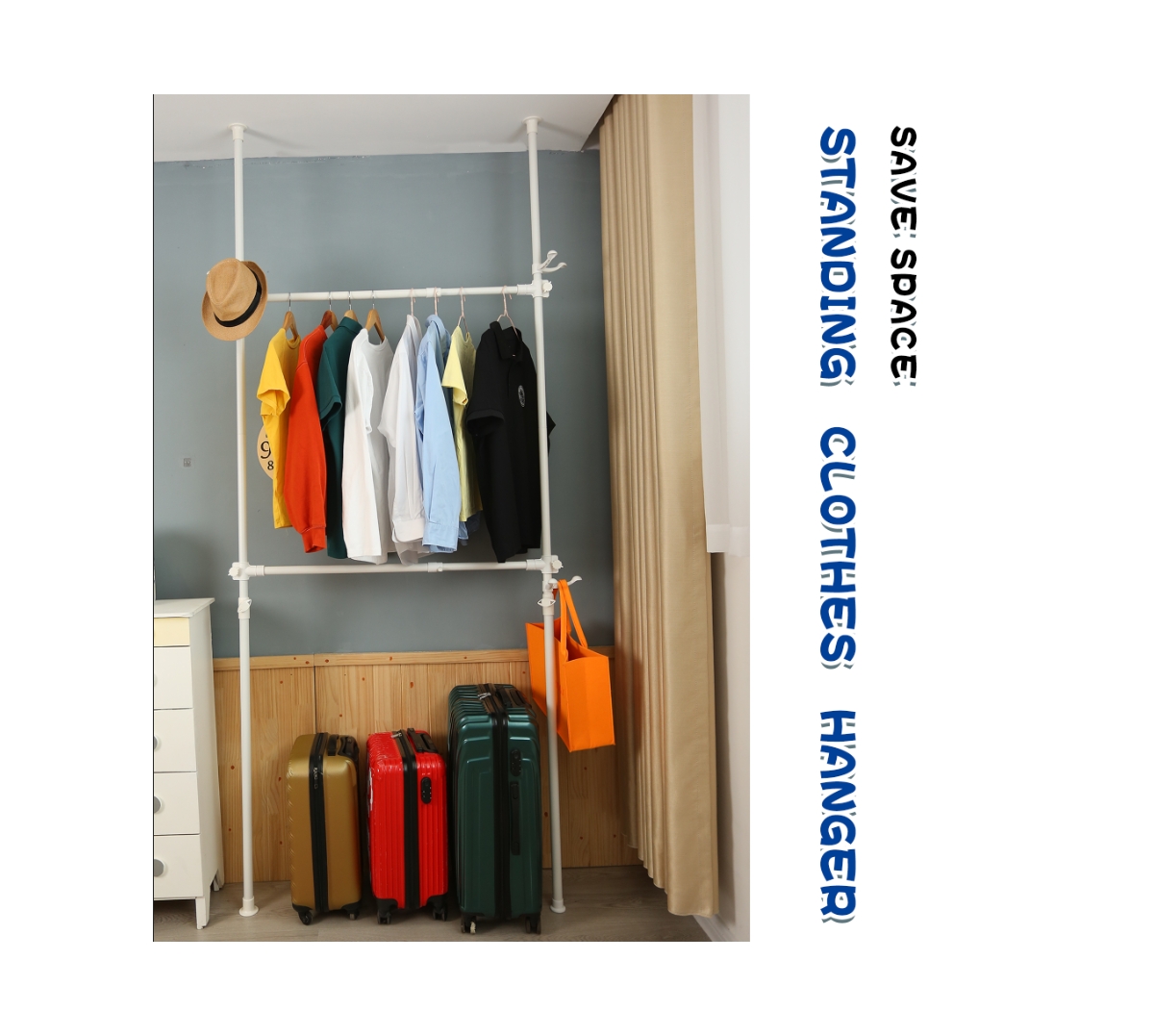 Slickblue Telescopic Garment Rack, Heavy Duty Design Movable Diy By Hand No Damage to Wall Ceiling Hanging Rail, 31-47in Wide Adjustable, 120 Kilogram