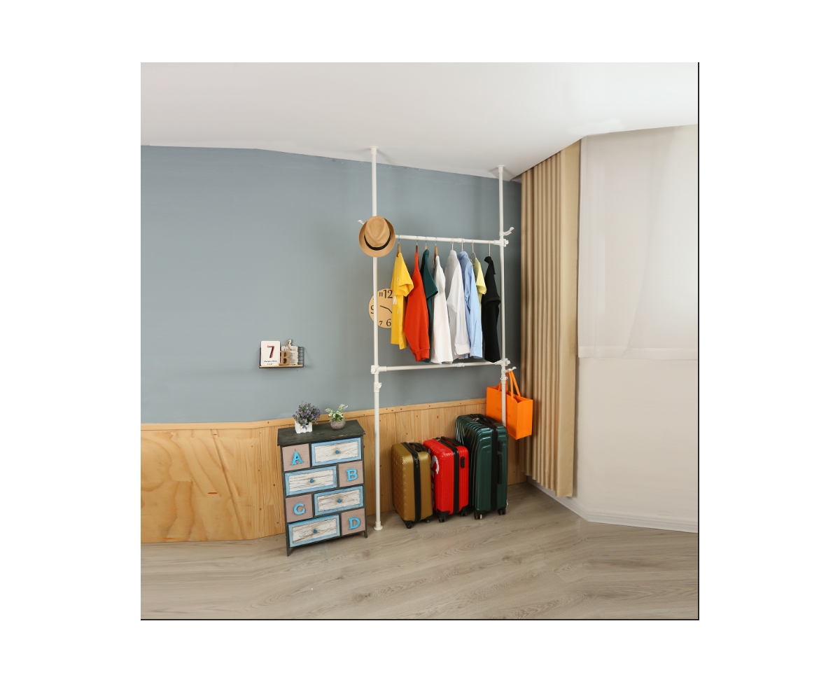 Slickblue Telescopic Garment Rack, Heavy Duty Design Movable Diy By Hand No Damage to Wall Ceiling Hanging Rail, 31-47in Wide Adjustable, 120 Kilogram