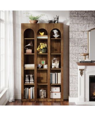 5-Tier Farmhouse Tall Bookshelf Set of 2, 70.87-Inch Rustic Wood Bookcase with Open Shelves, Vintage Display Storage Shelving Unit