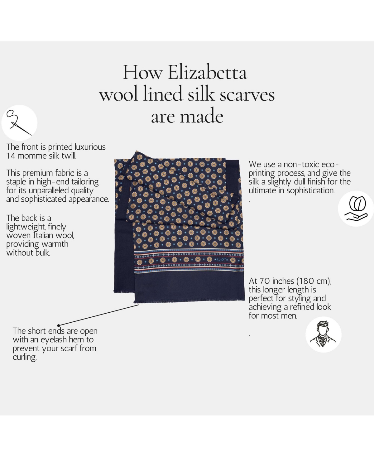 Elizabetta Men's Trastevere - Wool Backed Silk Scarf for Men - Navy and green