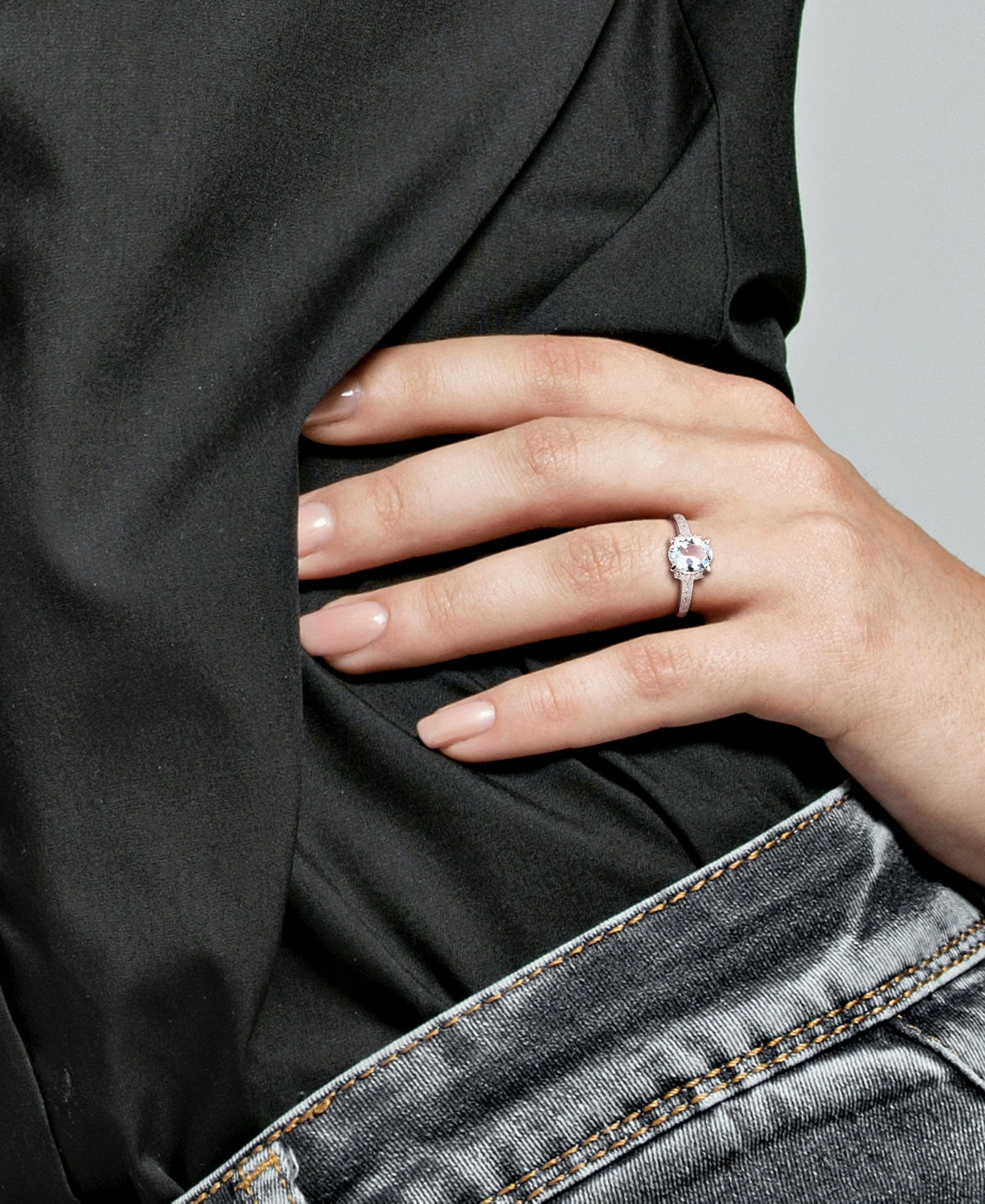 Macy's Morganite (1-1/7 Ct. T.w.) And Diamond (1/20 Ct. T.w.) Ring In 18k Rose Gold Over Sterling Silver (a In Aquamarine Silver