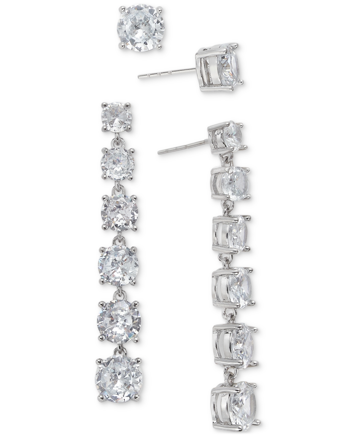 Silver-Tone 2-Pc. Set Cubic Zirconia Stud & Linear Drop Earrings, Created for Macy's - Silver