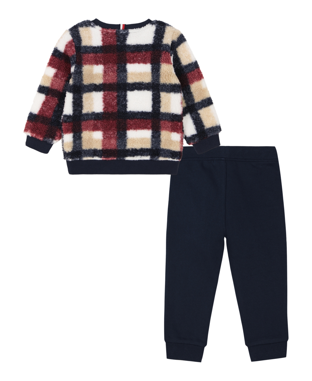 Tommy Hilfiger Baby Boy Plaid Sherpa Crewneck Fleece Joggers, 2-Piece Set -Navy Blazer