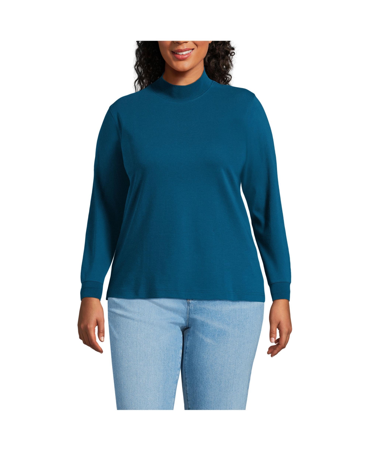 Lands End Plus Size Relaxed Cotton Long Sleeve Mock Turtleneck White Smart Closet